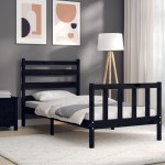 vidaXL Cadru de pat cu tăblie Small Single, negru, lemn masiv