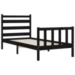 vidaXL Cadru de pat cu tăblie Small Single, negru, lemn masiv