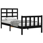 vidaXL Cadru de pat cu tăblie Small Single, negru, lemn masiv
