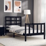 vidaXL Cadru de pat cu tăblie Small Single, negru, lemn masiv