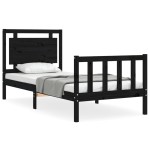 vidaXL Cadru de pat cu tăblie Small Single, negru, lemn masiv vidaXL Cadru de pat cu tăblie Small Single, negru, lemn masiv