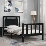 vidaXL Cadru de pat cu tăblie Small Single, negru, lemn masiv vidaXL Cadru de pat cu tăblie Small Single, negru, lemn masiv