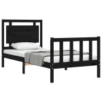 vidaXL Cadru de pat cu tăblie Small Single, negru, lemn masiv vidaXL Cadru de pat cu tăblie Small Single, negru, lemn masiv