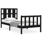 vidaXL Cadru de pat cu tăblie Small Single, negru, lemn masiv vidaXL Cadru de pat cu tăblie Small Single, negru, lemn masiv