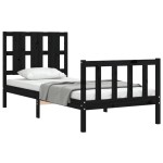 vidaXL Cadru de pat cu tăblie Small Single, negru, lemn masiv vidaXL Cadru de pat cu tăblie Small Single, negru, lemn masiv