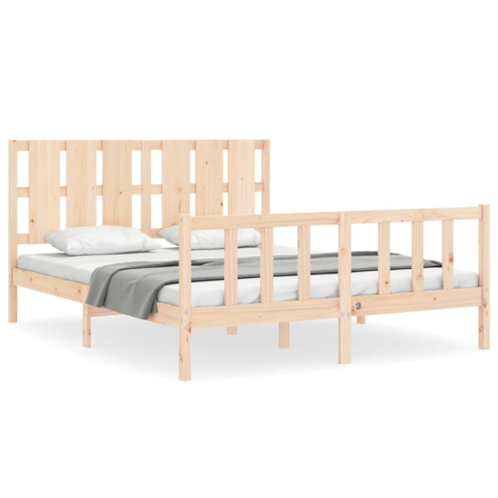 vidaXL Cadru de pat cu tăblie, king size, lemn masiv