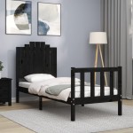 vidaXL Cadru de pat cu tăblie Small Single, negru, lemn masiv vidaXL Cadru de pat cu tăblie Small Single, negru, lemn masiv