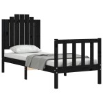 vidaXL Cadru de pat cu tăblie Small Single, negru, lemn masiv vidaXL Cadru de pat cu tăblie Small Single, negru, lemn masiv