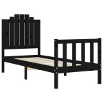 vidaXL Cadru de pat cu tăblie Small Single, negru, lemn masiv vidaXL Cadru de pat cu tăblie Small Single, negru, lemn masiv