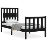 vidaXL Cadru de pat cu tăblie Small Single, negru, lemn masiv vidaXL Cadru de pat cu tăblie Small Single, negru, lemn masiv