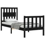 vidaXL Cadru de pat cu tăblie Small Single, negru, lemn masiv vidaXL Cadru de pat cu tăblie Small Single, negru, lemn masiv