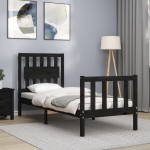 vidaXL Cadru de pat cu tăblie Small Single, negru, lemn masiv vidaXL Cadru de pat cu tăblie Small Single, negru, lemn masiv