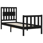 vidaXL Cadru de pat cu tăblie Small Single, negru, lemn masiv vidaXL Cadru de pat cu tăblie Small Single, negru, lemn masiv