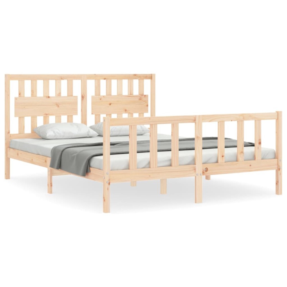 vidaXL Cadru de pat cu tăblie, lemn masiv, king size