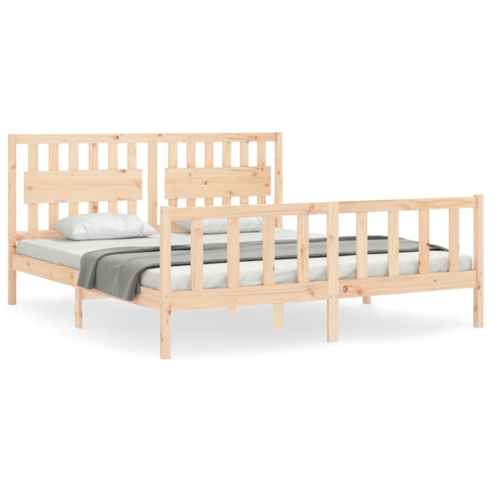 vidaXL Cadru de pat cu tăblie Super King Size, lemn masiv