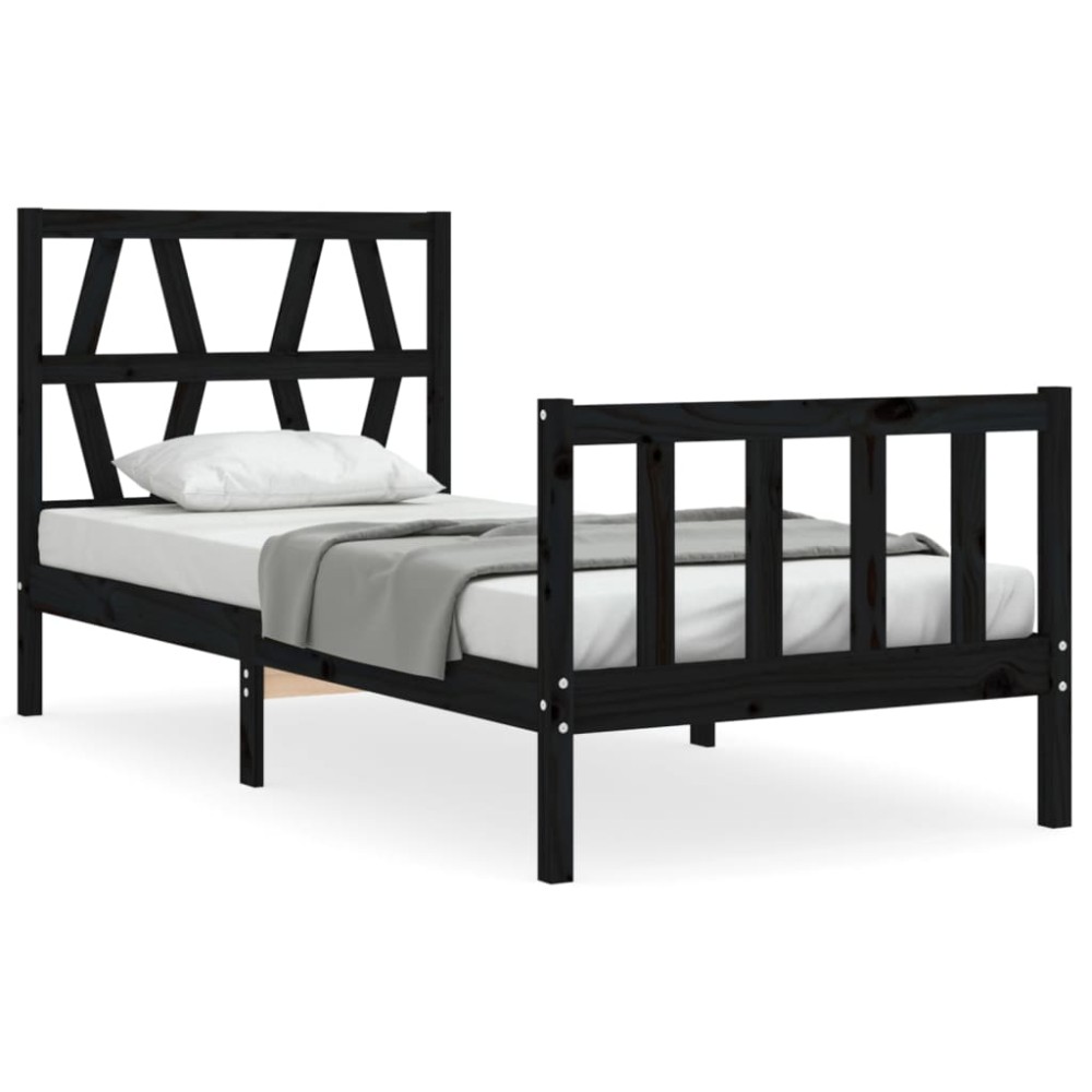 vidaXL Cadru de pat cu tăblie Small Single, negru, lemn masiv