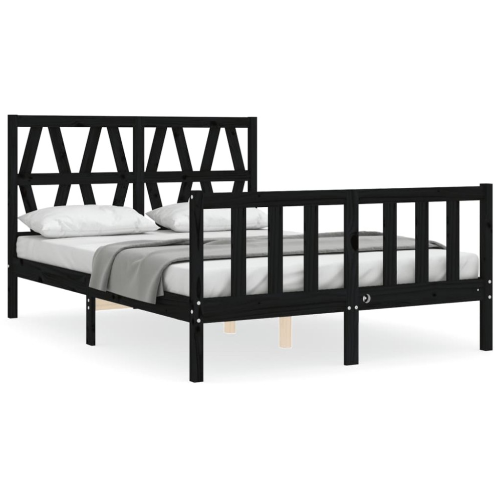 vidaXL Cadru de pat cu tăblie, negru, 140x190 cm, lemn masiv