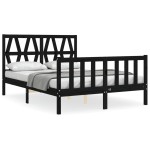 vidaXL Cadru de pat cu tăblie, negru, 140x190 cm, lemn masiv vidaXL Cadru de pat cu tăblie, negru, 140x190 cm, lemn masiv