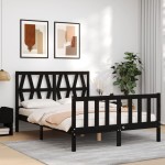 vidaXL Cadru de pat cu tăblie, negru, 140x190 cm, lemn masiv vidaXL Cadru de pat cu tăblie, negru, 140x190 cm, lemn masiv