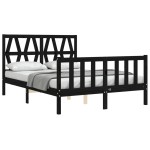 vidaXL Cadru de pat cu tăblie, negru, 140x190 cm, lemn masiv vidaXL Cadru de pat cu tăblie, negru, 140x190 cm, lemn masiv