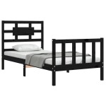 vidaXL Cadru de pat cu tăblie Small Single, negru, lemn masiv