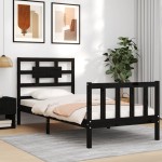 vidaXL Cadru de pat cu tăblie Small Single, negru, lemn masiv