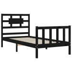 vidaXL Cadru de pat cu tăblie Small Single, negru, lemn masiv