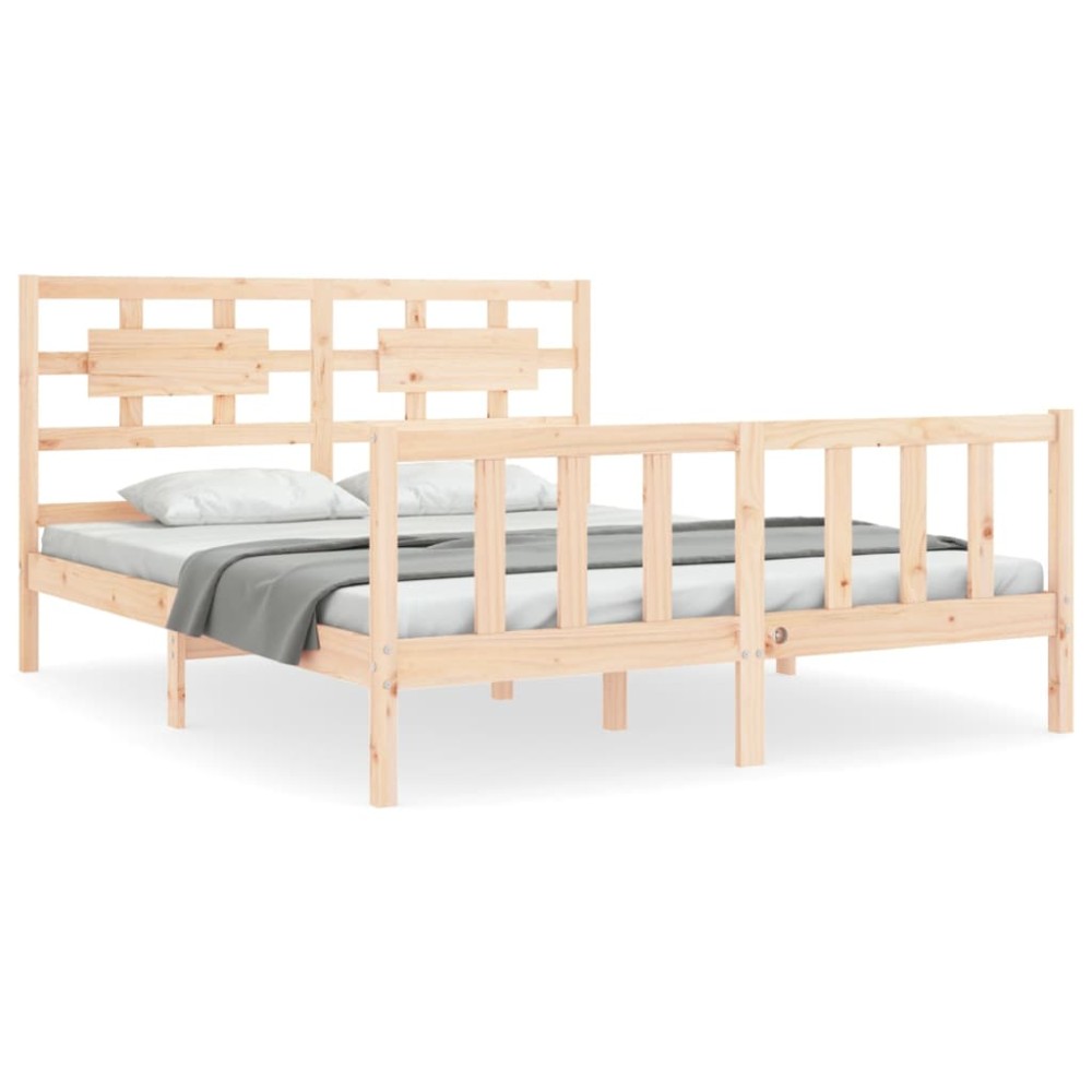 vidaXL Cadru de pat cu tăblie, king size, lemn masiv