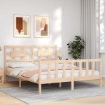 vidaXL Cadru de pat cu tăblie, king size, lemn masiv vidaXL Cadru de pat cu tăblie, king size, lemn masiv