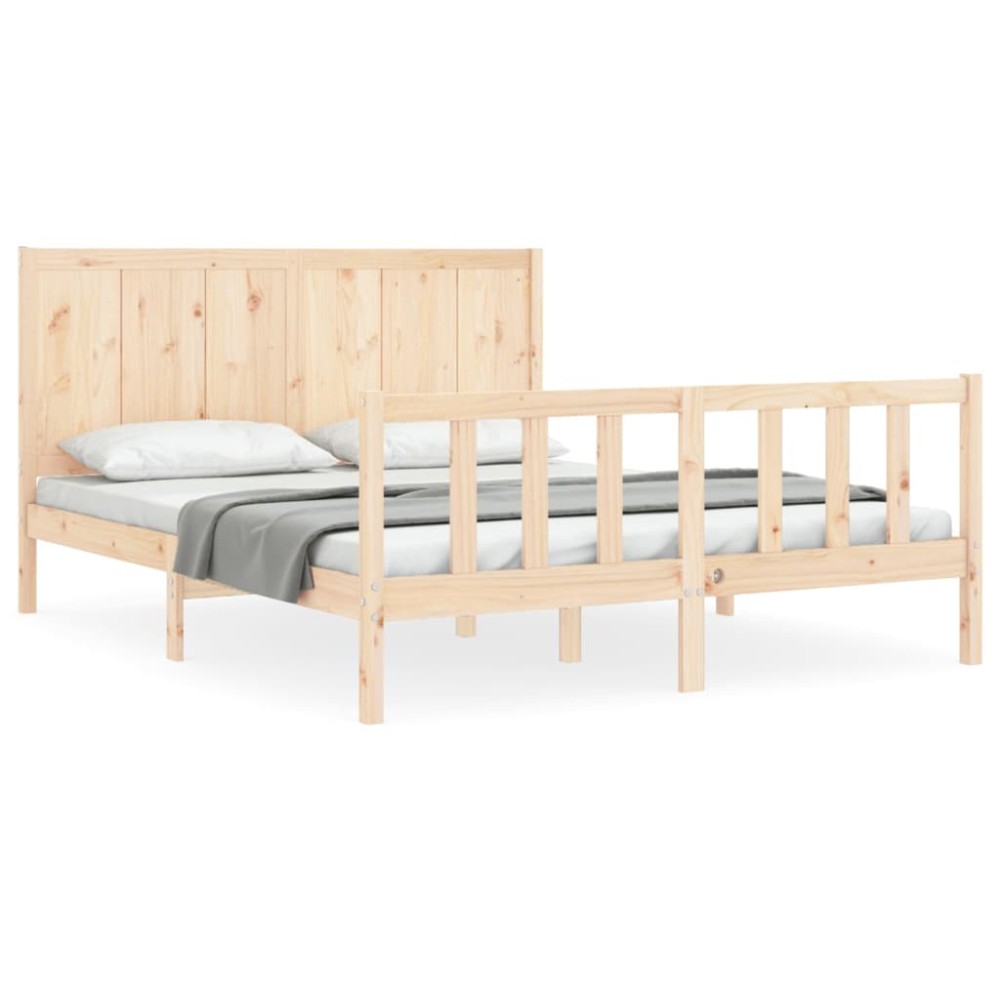 vidaXL Cadru de pat cu tăblie, king size, lemn masiv