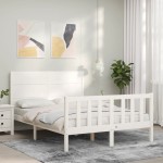 vidaXL Cadru de pat fără saltea, alb, 140x190 cm, lemn masiv de pin vidaXL Cadru de pat fără saltea, alb, 140x190 cm, lemn masiv de pin