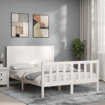 vidaXL Cadru de pat fără saltea, alb, 140x190 cm, lemn masiv de pin vidaXL Cadru de pat fără saltea, alb, 140x190 cm, lemn masiv de pin