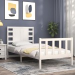vidaXL Cadru de pat cu tăblie single mic, alb, lemn masiv