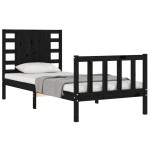 vidaXL Cadru de pat cu tăblie Small Single, negru, lemn masiv