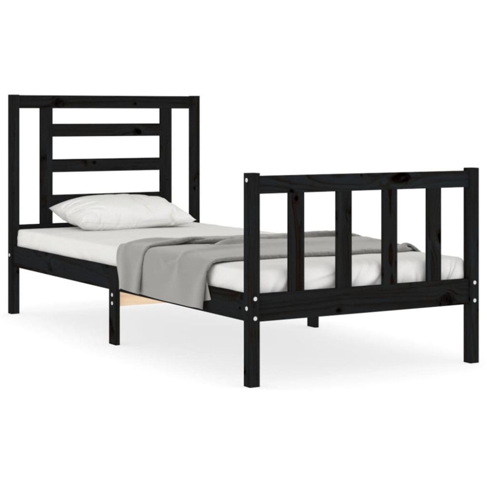 vidaXL Cadru de pat cu tăblie Small Single, negru, lemn masiv