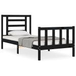 vidaXL Cadru de pat cu tăblie Small Single, negru, lemn masiv