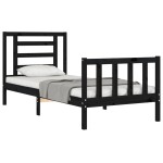 vidaXL Cadru de pat cu tăblie Small Single, negru, lemn masiv