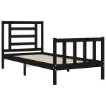 vidaXL Cadru de pat cu tăblie Small Single, negru, lemn masiv