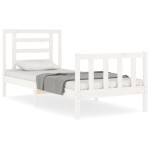 vidaXL Cadru de pat cu tăblie single, alb, lemn masiv vidaXL Cadru de pat cu tăblie single, alb, lemn masiv
