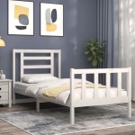 vidaXL Cadru de pat cu tăblie single, alb, lemn masiv vidaXL Cadru de pat cu tăblie single, alb, lemn masiv