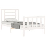 vidaXL Cadru de pat cu tăblie single, alb, lemn masiv vidaXL Cadru de pat cu tăblie single, alb, lemn masiv