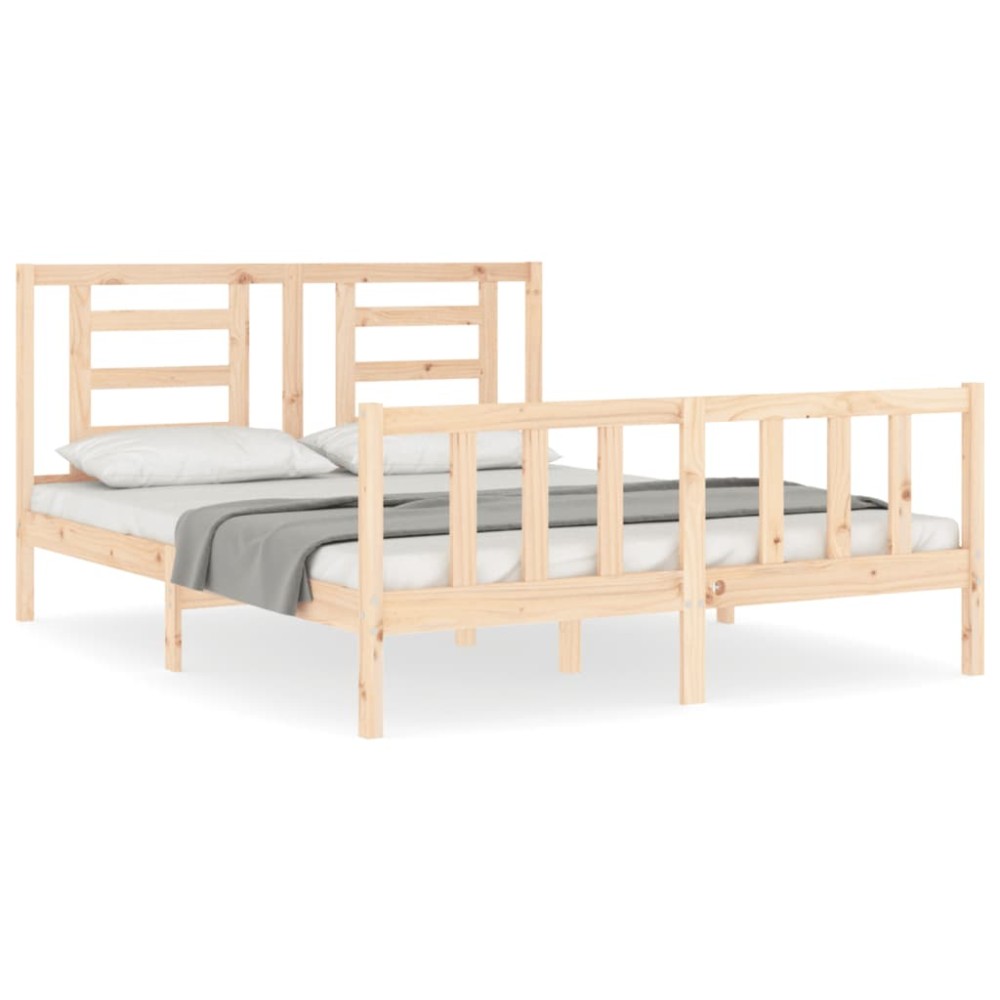 vidaXL Cadru de pat cu tăblie, king size, lemn masiv