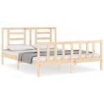 vidaXL Cadru de pat cu tăblie, king size, lemn masiv vidaXL Cadru de pat cu tăblie, king size, lemn masiv