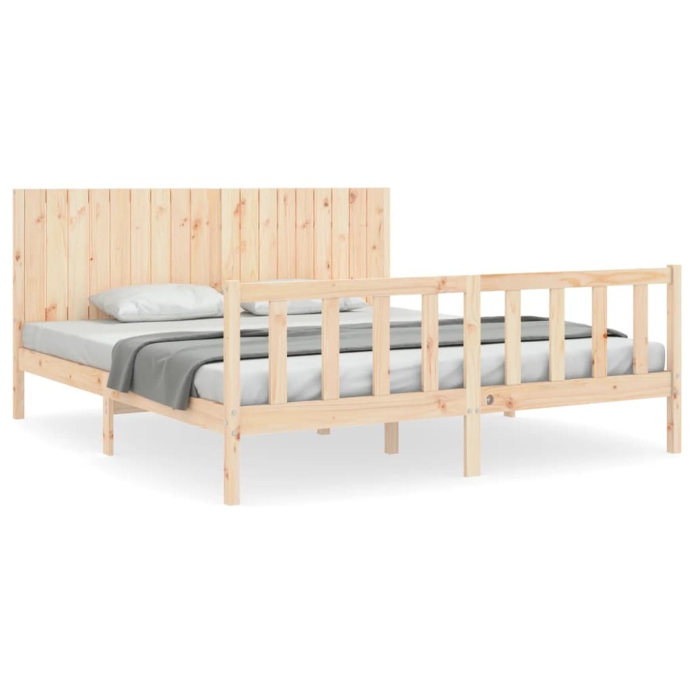 vidaXL Cadru de pat cu tăblie Super King Size, lemn masiv