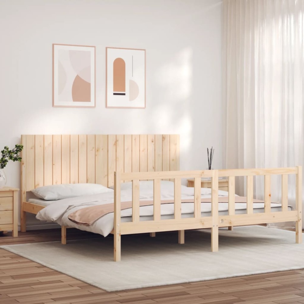 vidaXL Cadru de pat cu tăblie Super King Size, lemn masiv