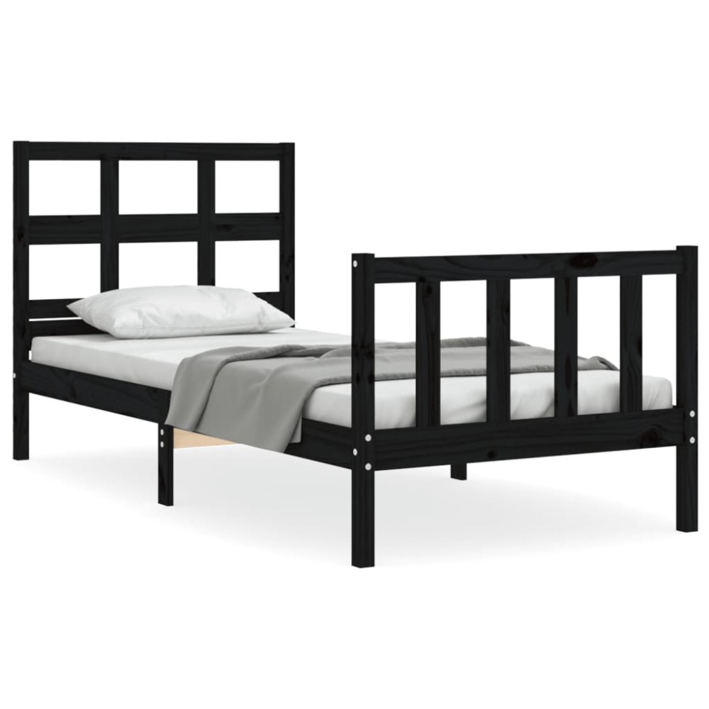 vidaXL Cadru de pat cu tăblie Small Single, negru, lemn masiv