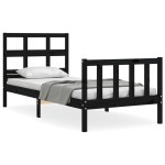 vidaXL Cadru de pat cu tăblie Small Single, negru, lemn masiv vidaXL Cadru de pat cu tăblie Small Single, negru, lemn masiv