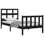 vidaXL Cadru de pat cu tăblie Small Single, negru, lemn masiv vidaXL Cadru de pat cu tăblie Small Single, negru, lemn masiv