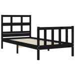 vidaXL Cadru de pat cu tăblie Small Single, negru, lemn masiv vidaXL Cadru de pat cu tăblie Small Single, negru, lemn masiv