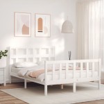 vidaXL Cadru de pat fără saltea, alb, 140x190 cm, lemn masiv de pin vidaXL Cadru de pat fără saltea, alb, 140x190 cm, lemn masiv de pin